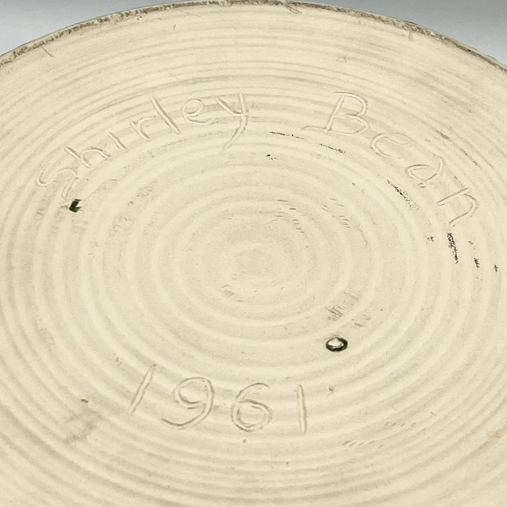 Vintage 1961 Handmade Ceramic Pottery Bowl w/Lid Turquoise/White MCM Signed - Picture 8 of 16